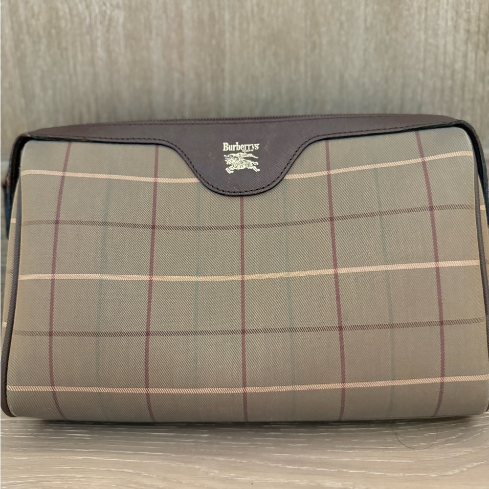 Burberry Brown Cosmetic Bag with Plaid Pattern